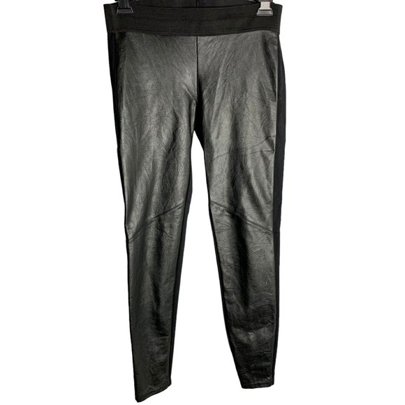 Rock & Republic Pants - Rock Republic Faux Leather Leggings M Black Stretch Knit Elastic Waist Wet Look